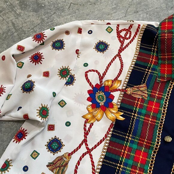Vintage Chaus Korea Ornate Plaid Design Button Up Shirt Blouse Womens Large - Picture 4 of 11